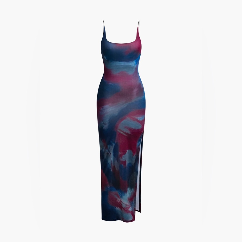 Micas Tie Dye Backless Slit Slip Midi Dress CC11-16-M